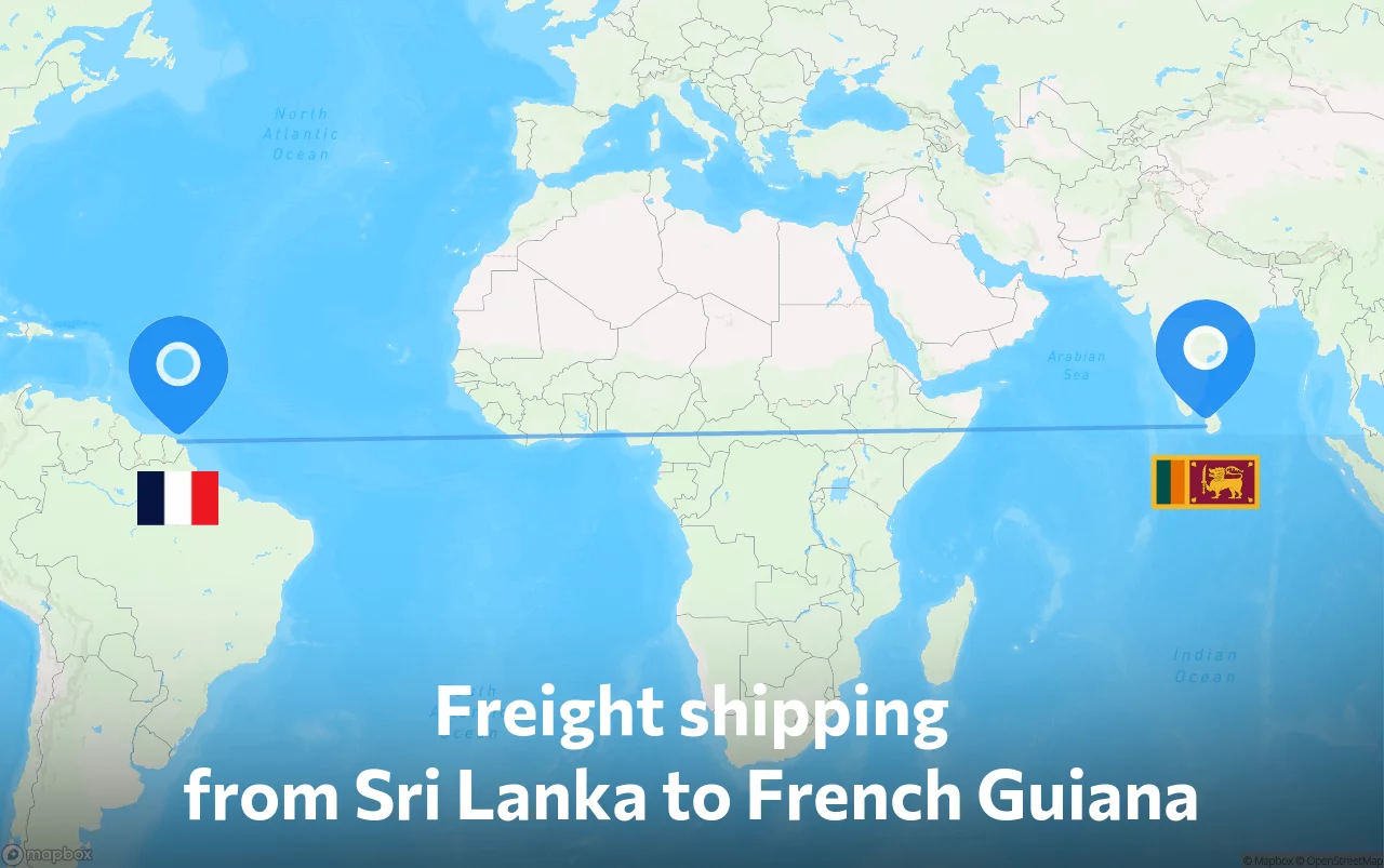 Shipping route from Sri Lanka to French Guiana
