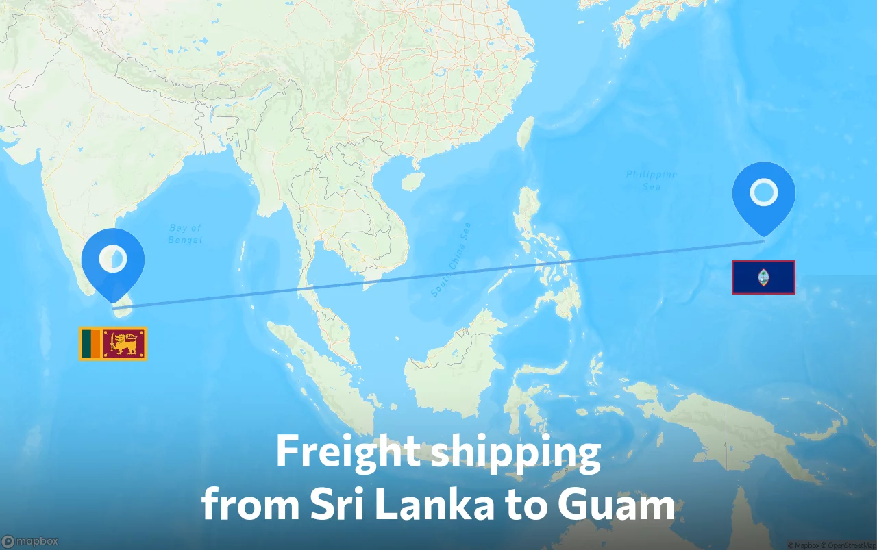 Shipping route from Sri Lanka to Guam