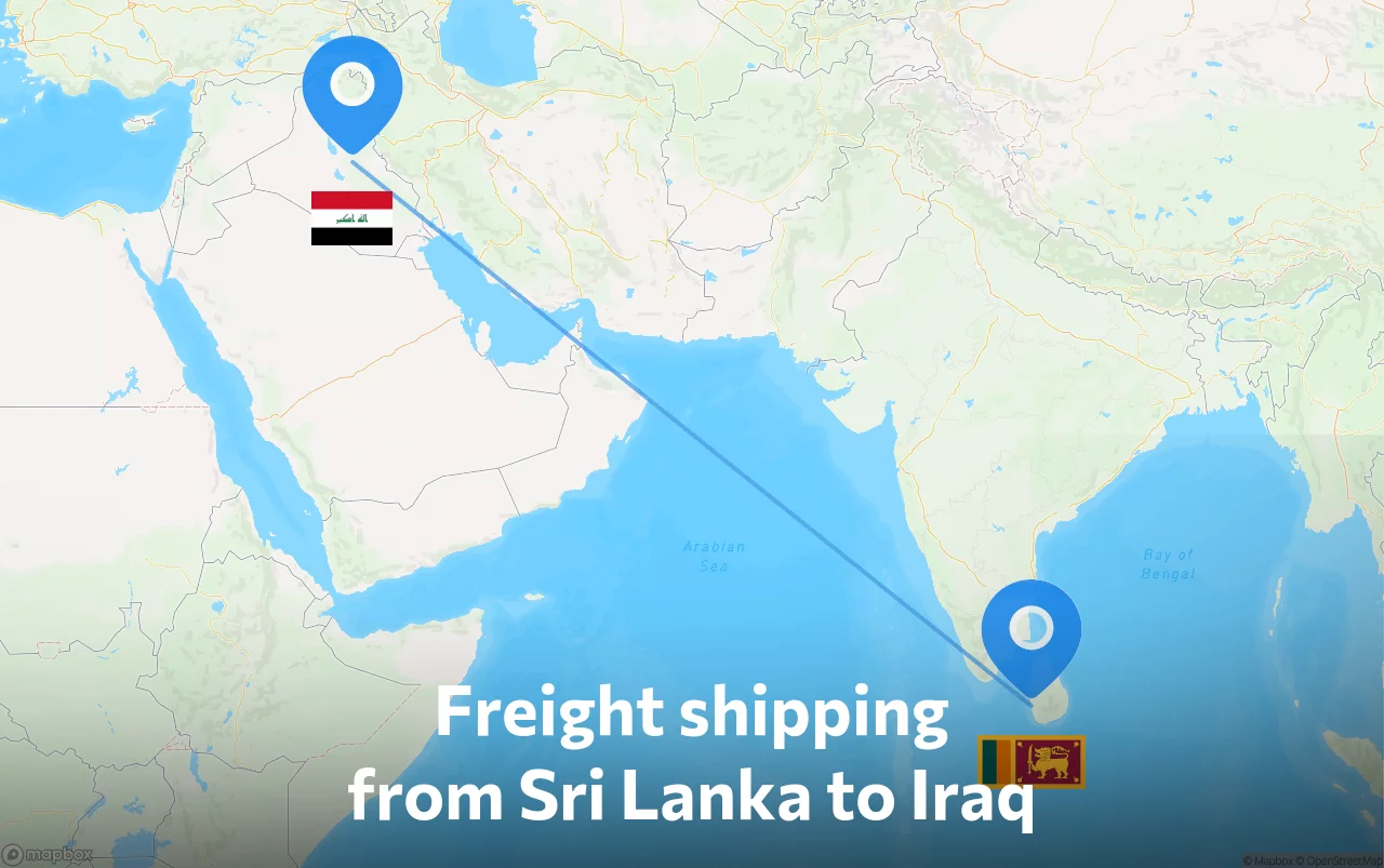 Shipping route from Sri Lanka to Iraq