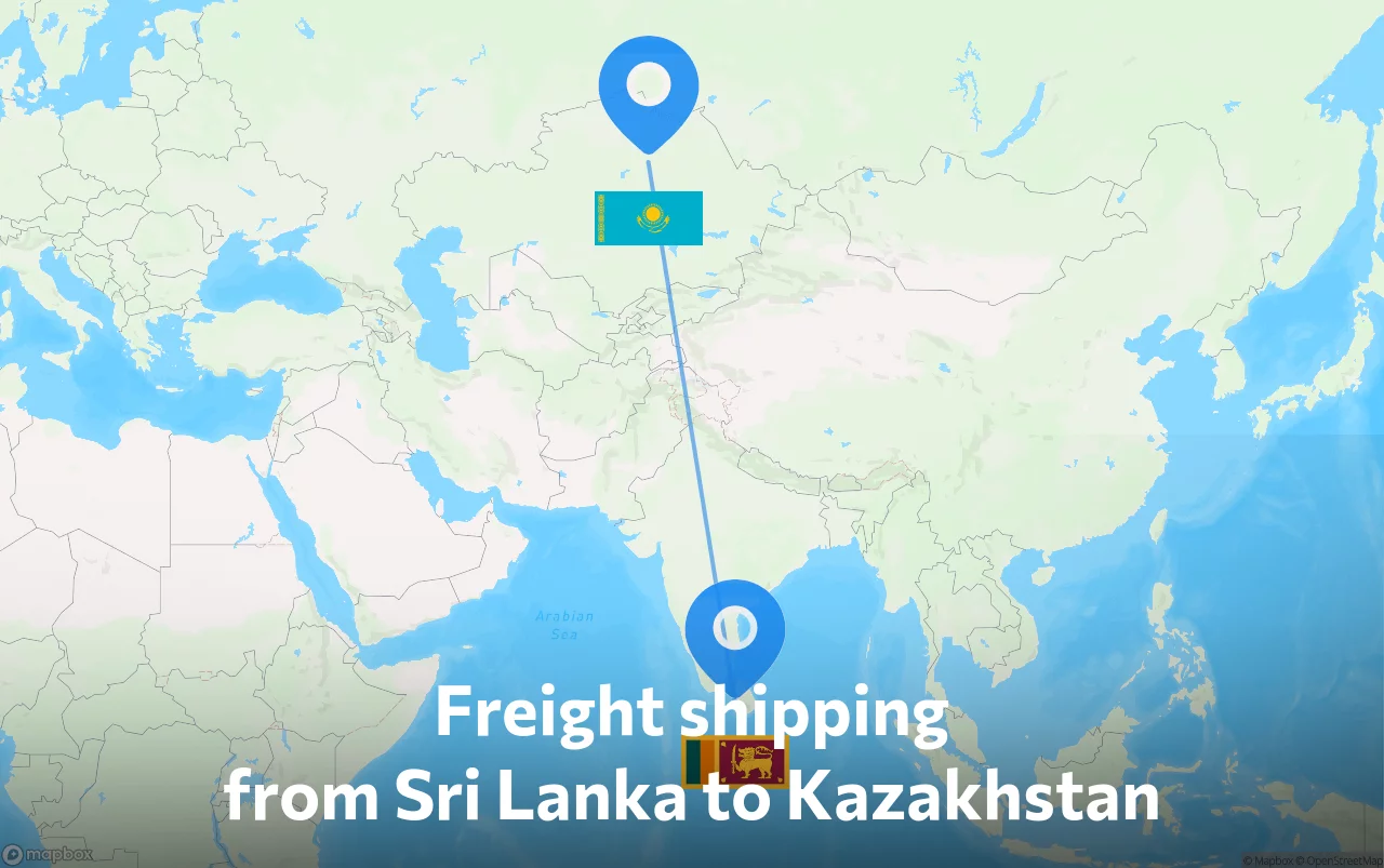 Shipping route from Sri Lanka to Kazakhstan