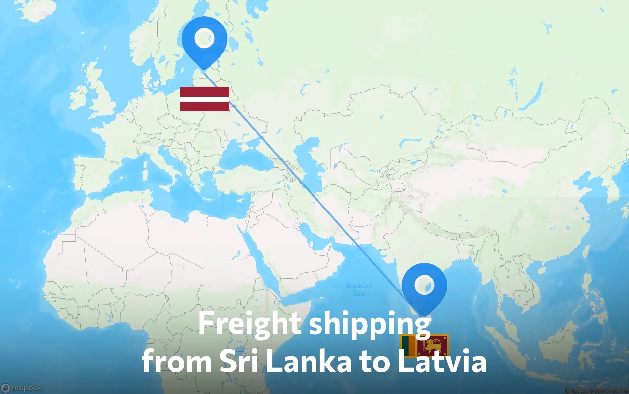 Shipping route from Sri Lanka to Latvia
