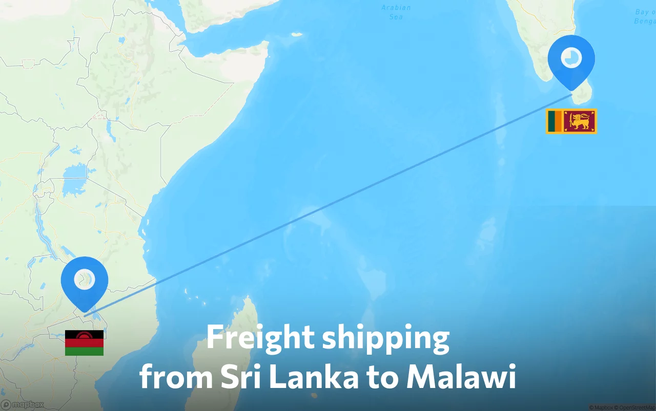 Shipping route from Sri Lanka to Malawi