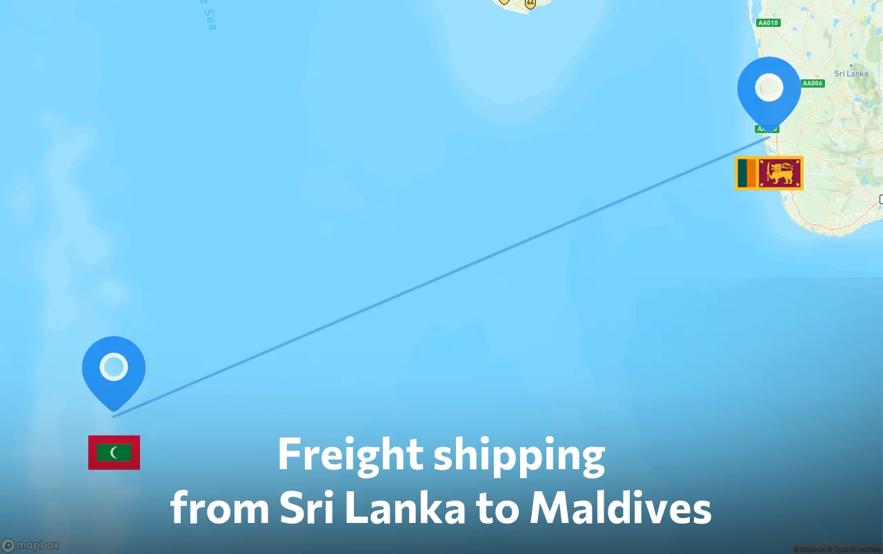 Shipping route from Sri Lanka to Maldives