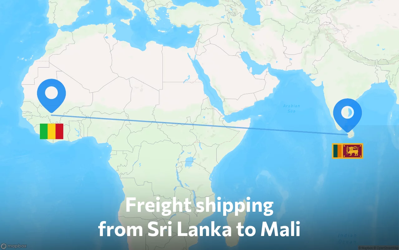 Shipping route from Sri Lanka to Mali