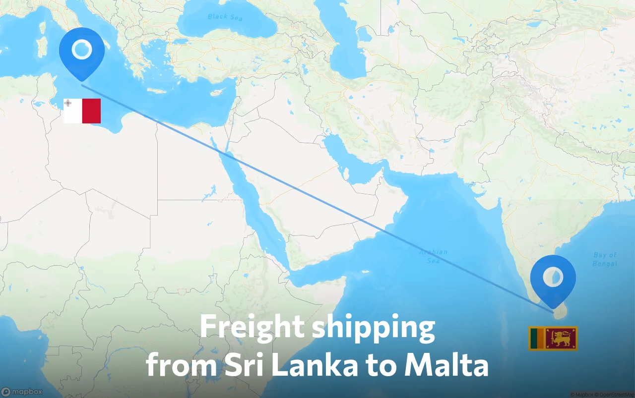 Shipping route from Sri Lanka to Malta