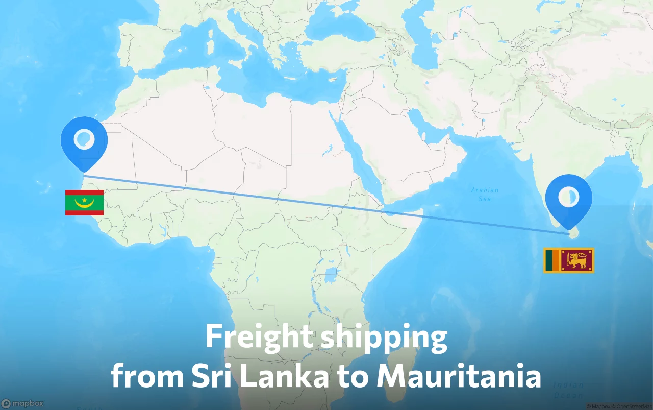 Shipping route from Sri Lanka to Mauritania