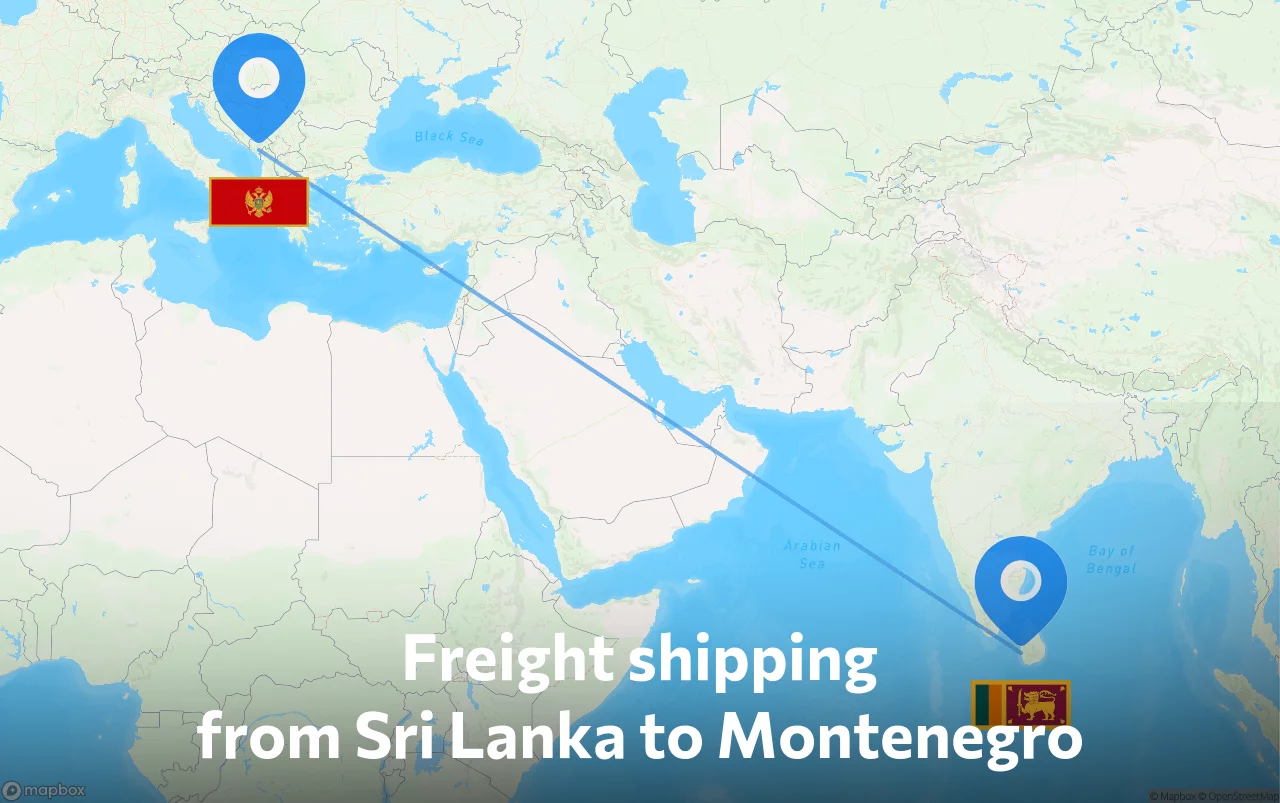 Shipping route from Sri Lanka to Montenegro