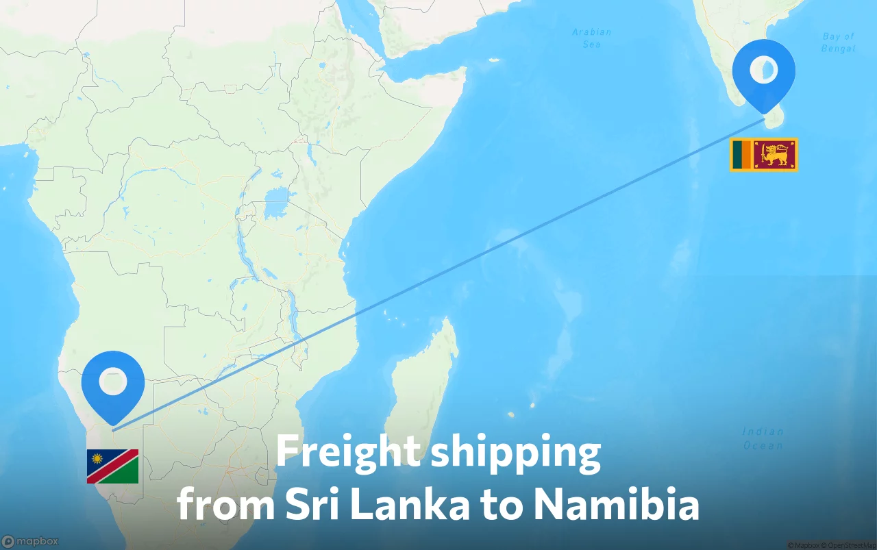 Shipping route from Sri Lanka to Namibia