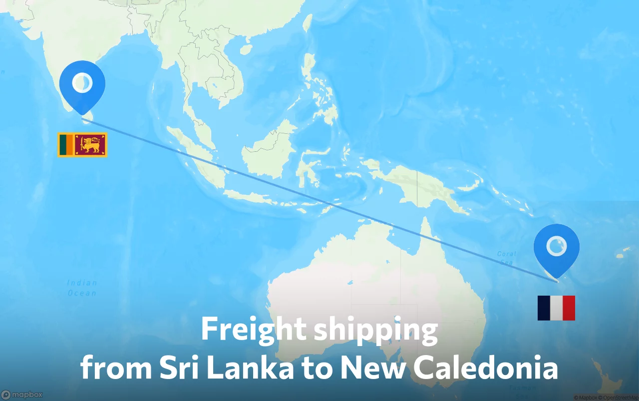 Shipping route from Sri Lanka to New Caledonia