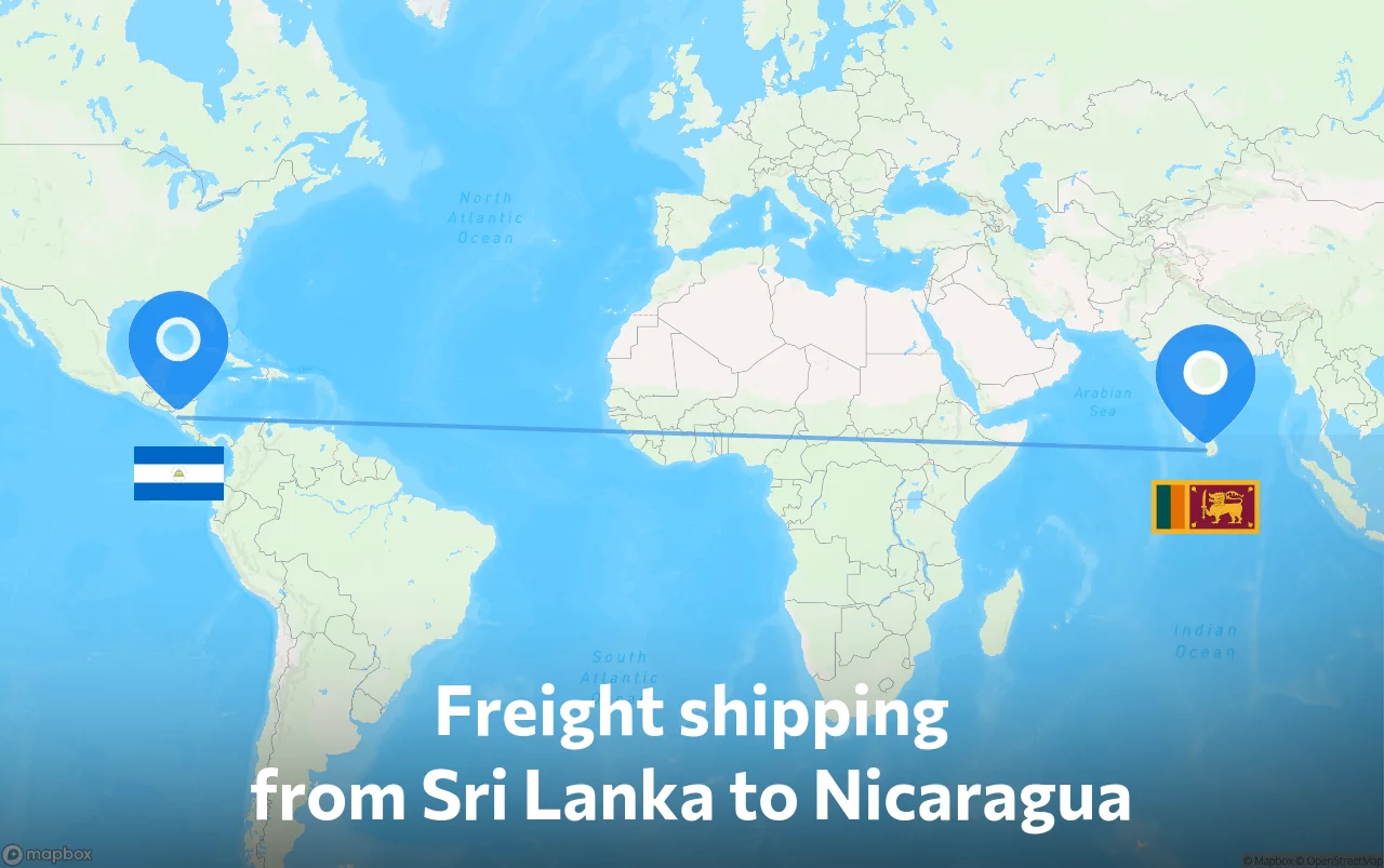 Shipping route from Sri Lanka to Nicaragua