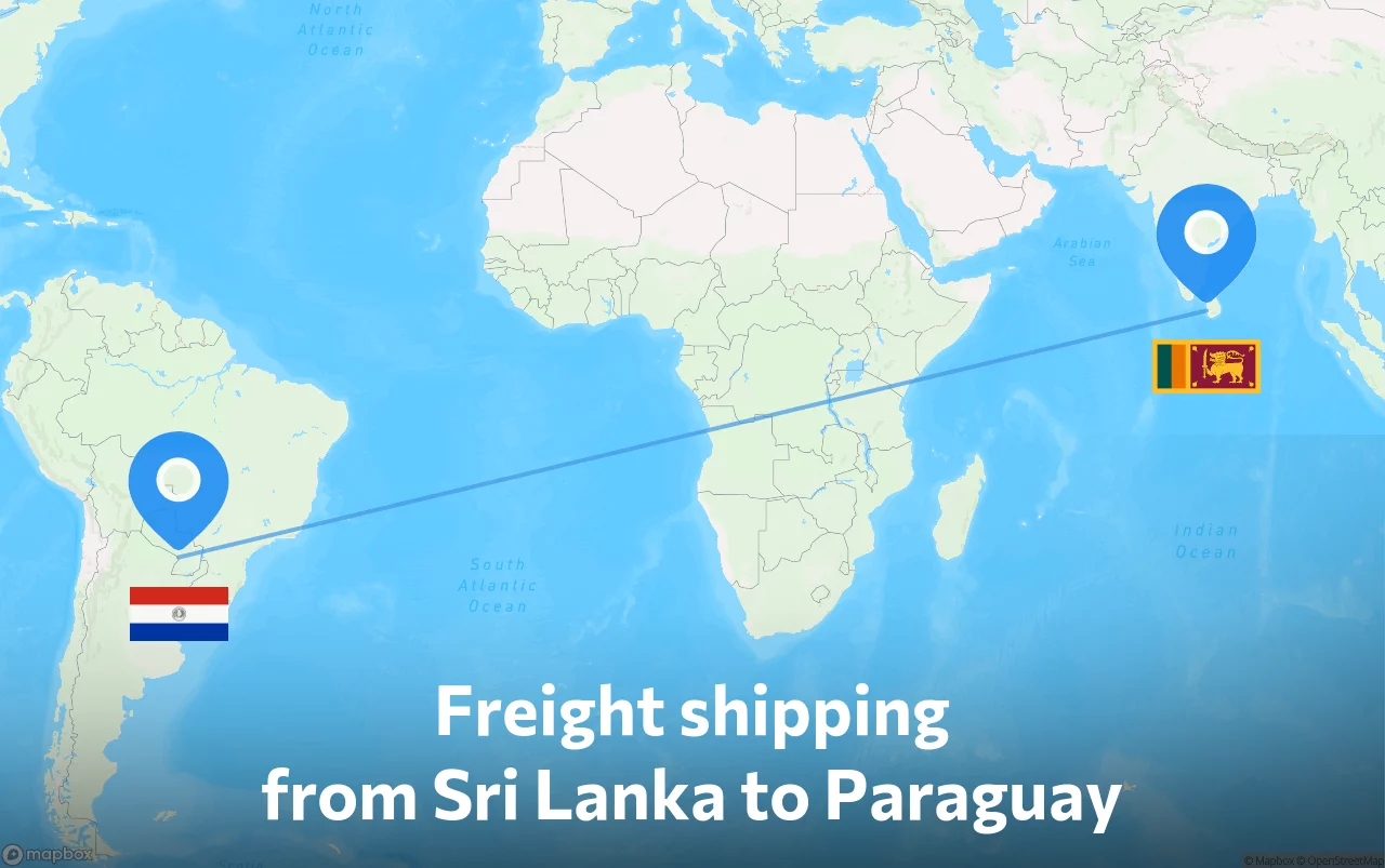 Shipping route from Sri Lanka to Paraguay