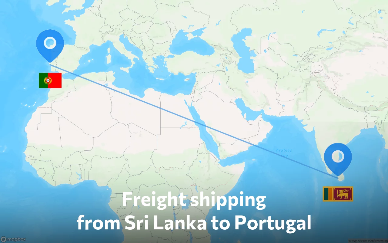Shipping route from Sri Lanka to Portugal