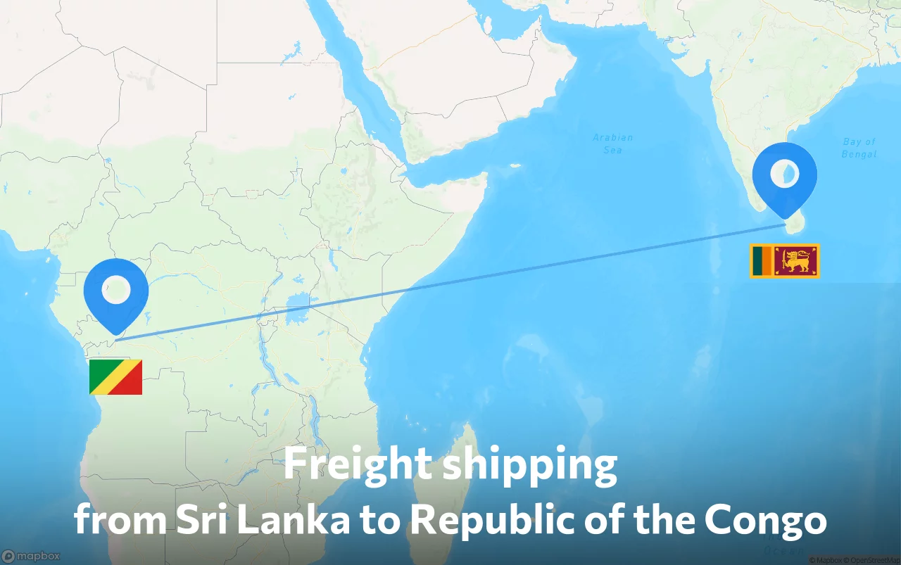 Shipping route from Sri Lanka to Republic of the Congo
