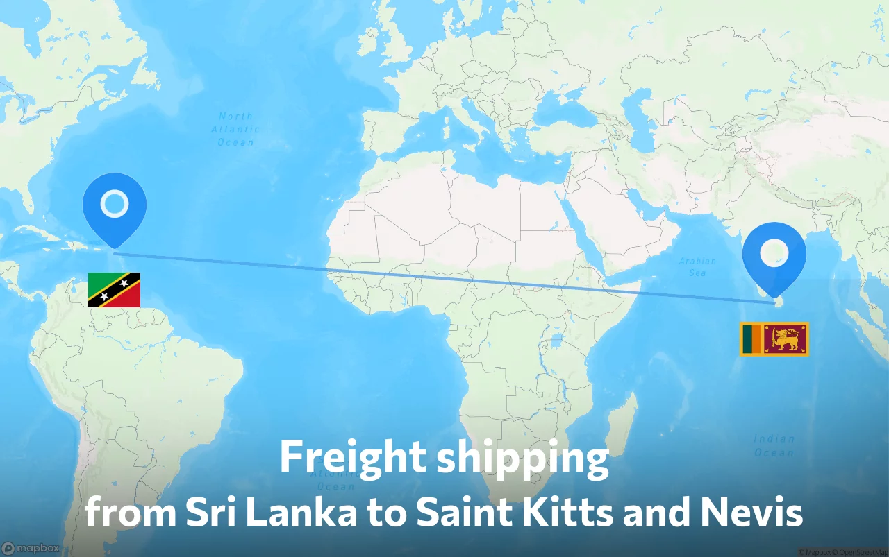 Shipping route from Sri Lanka to Saint Kitts and Nevis