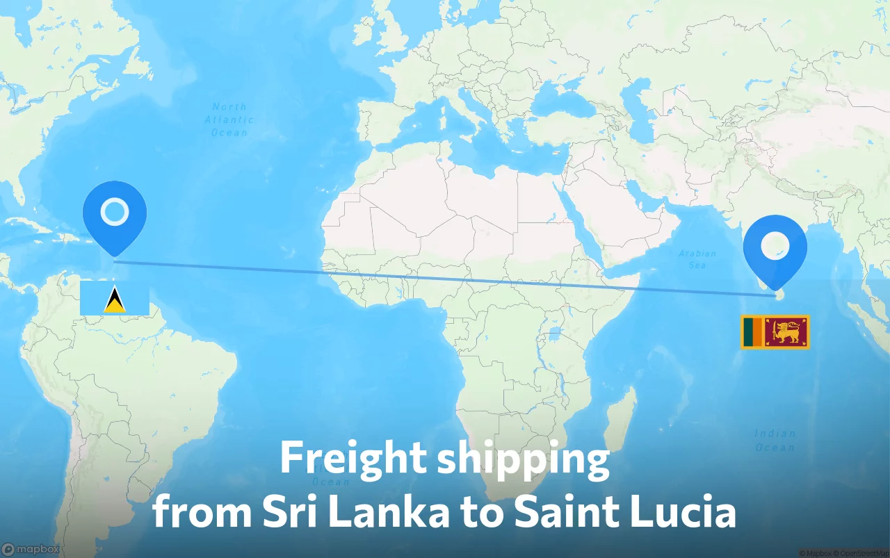 Shipping route from Sri Lanka to Saint Lucia