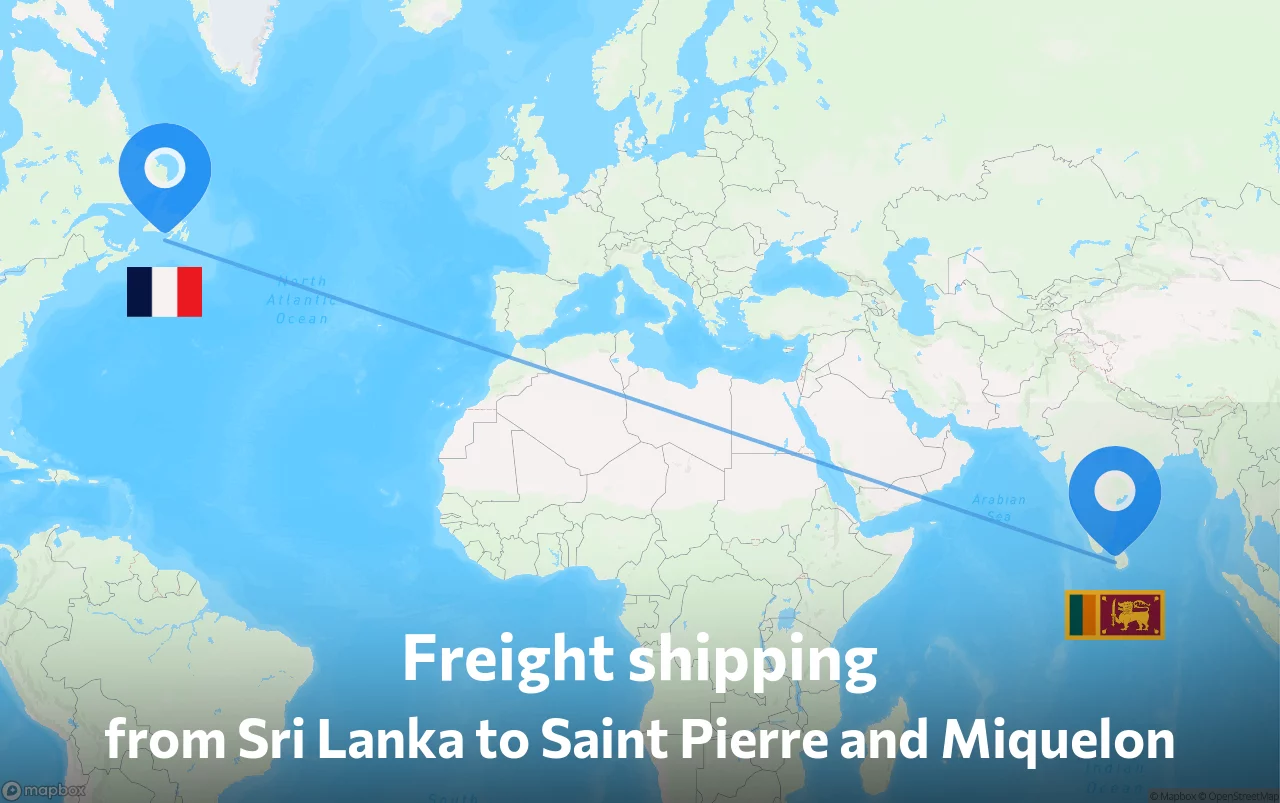 Shipping route from Sri Lanka to Saint Pierre and Miquelon