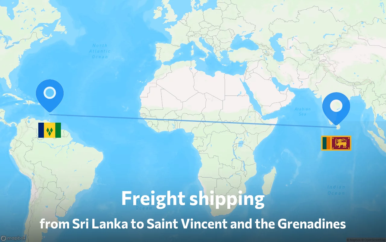 Shipping route from Sri Lanka to Saint Vincent and the Grenadines
