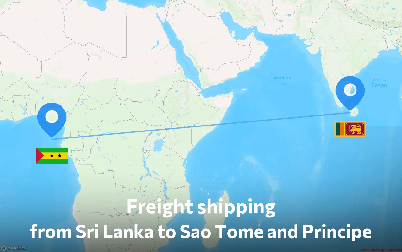 Shipping route from Sri Lanka to Sao Tome and Principe