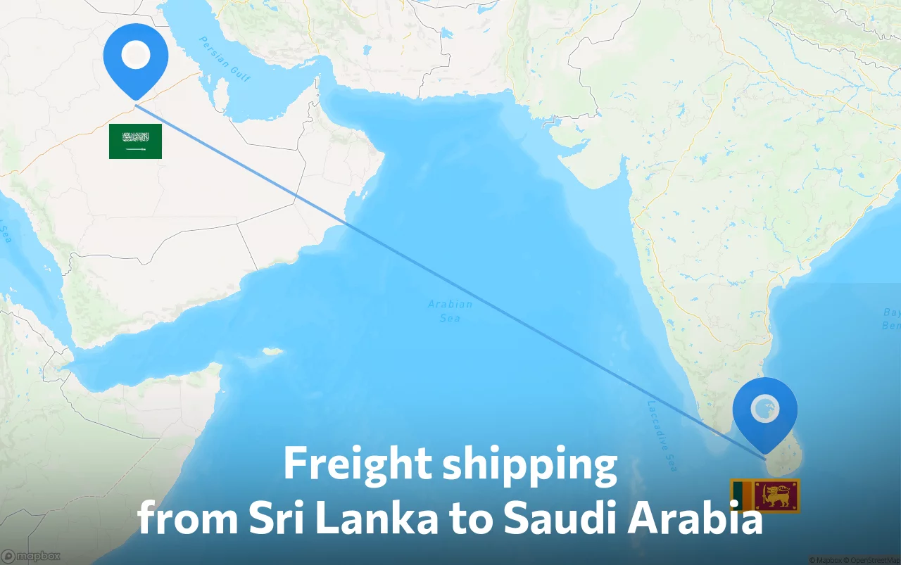 Shipping route from Sri Lanka to Saudi Arabia