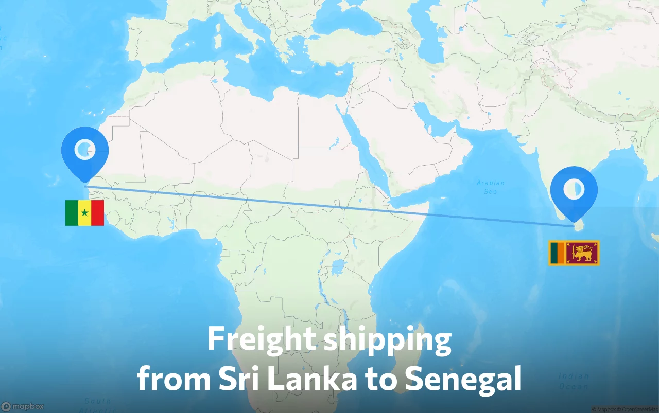 Shipping route from Sri Lanka to Senegal