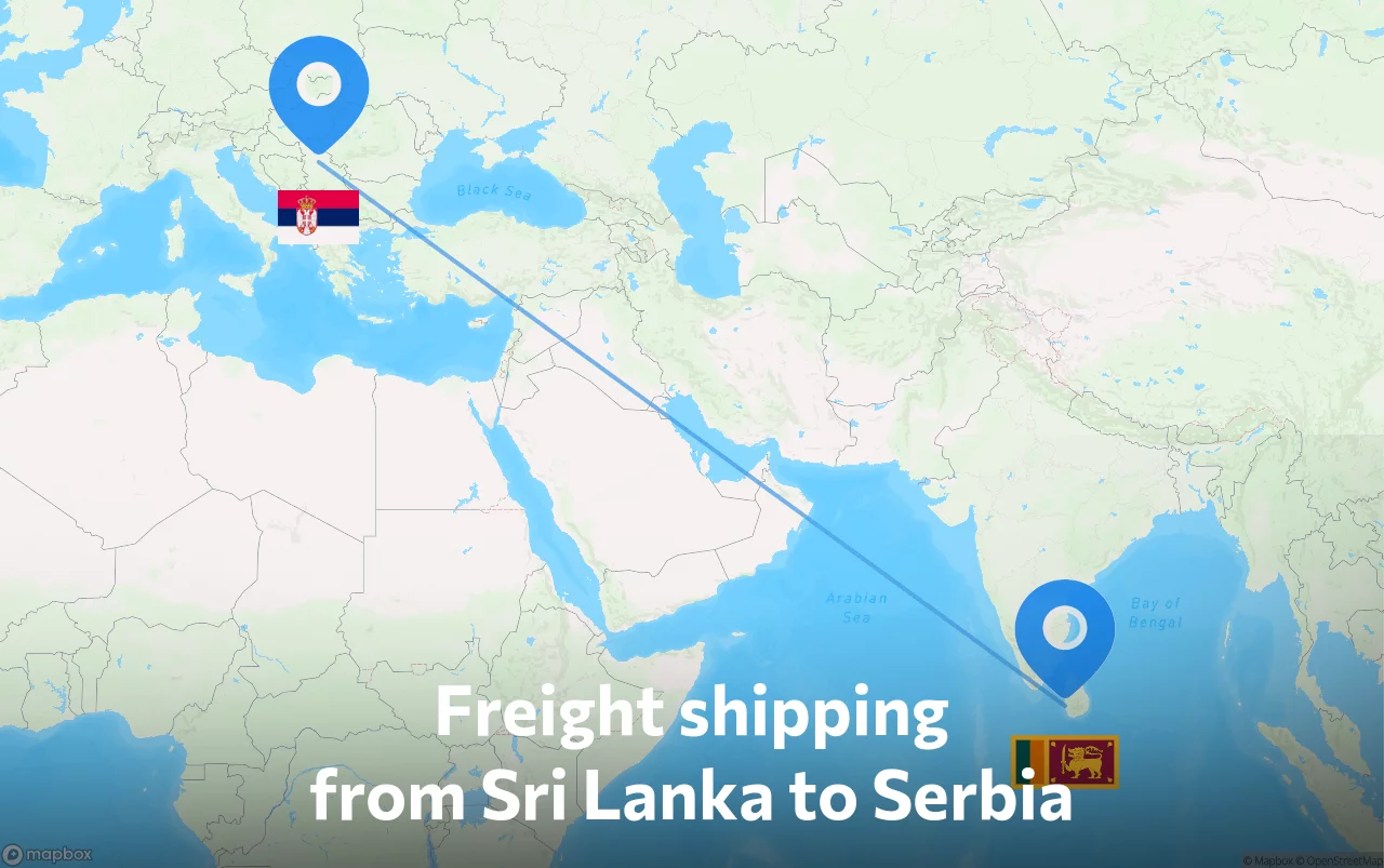 Shipping route from Sri Lanka to Serbia