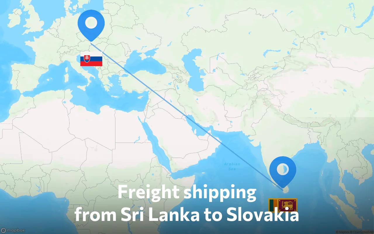 Shipping route from Sri Lanka to Slovakia