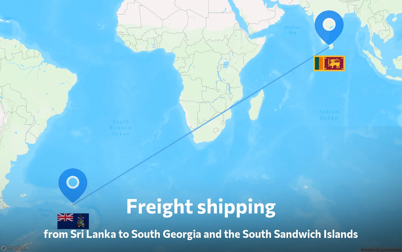 Shipping route from Sri Lanka to South Georgia and the South Sandwich Islands