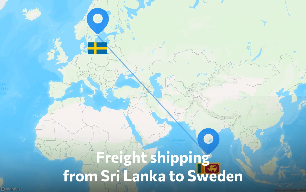 Shipping route from Sri Lanka to Sweden