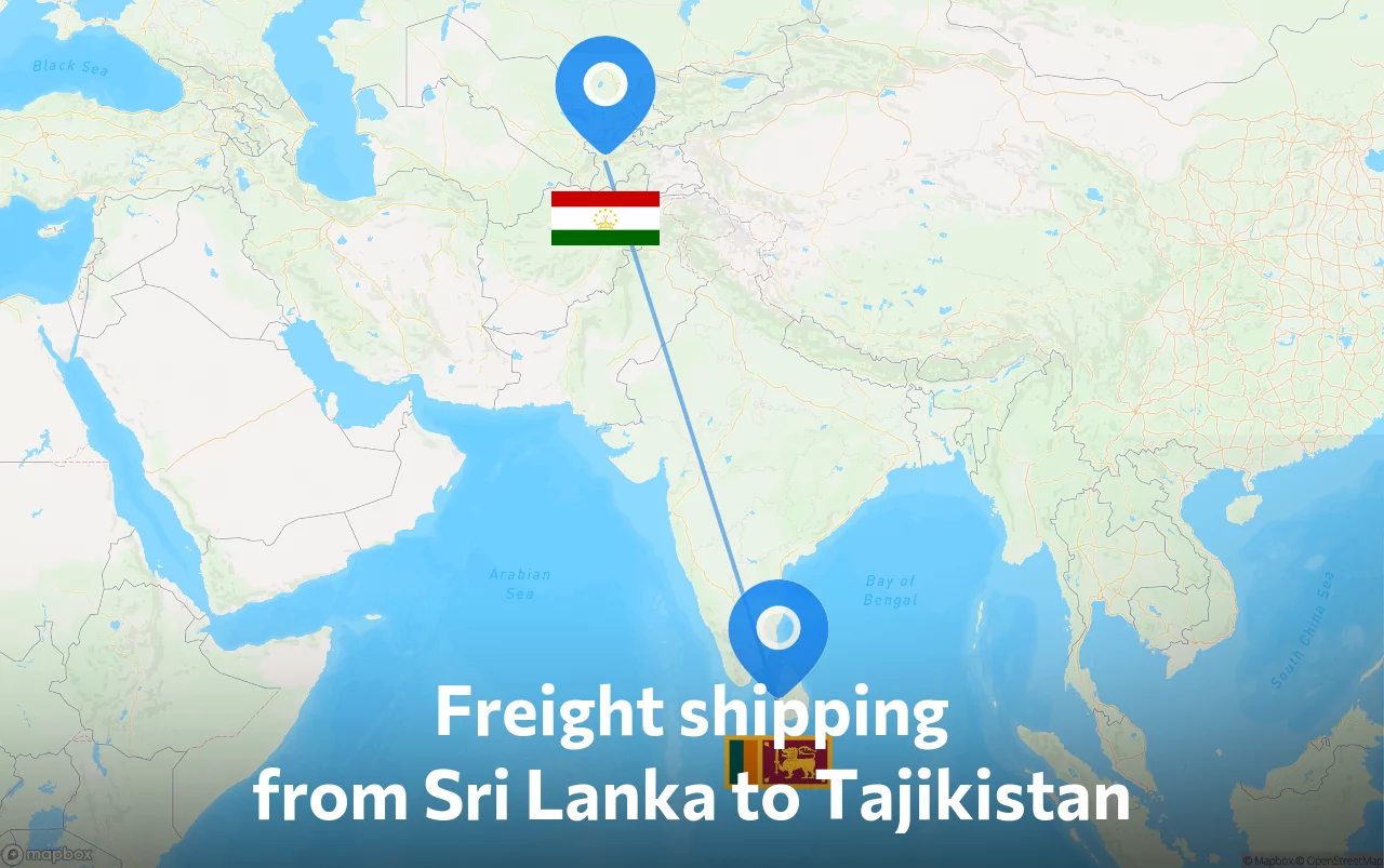 Shipping route from Sri Lanka to Tajikistan