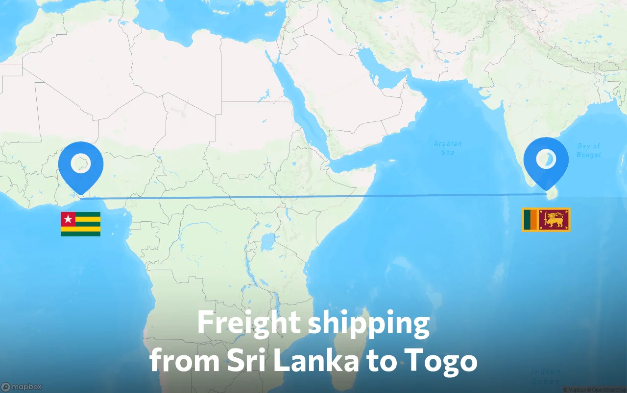 Shipping route from Sri Lanka to Togo
