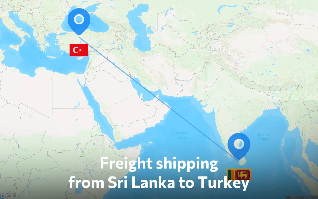 Shipping route from Sri Lanka to Turkey