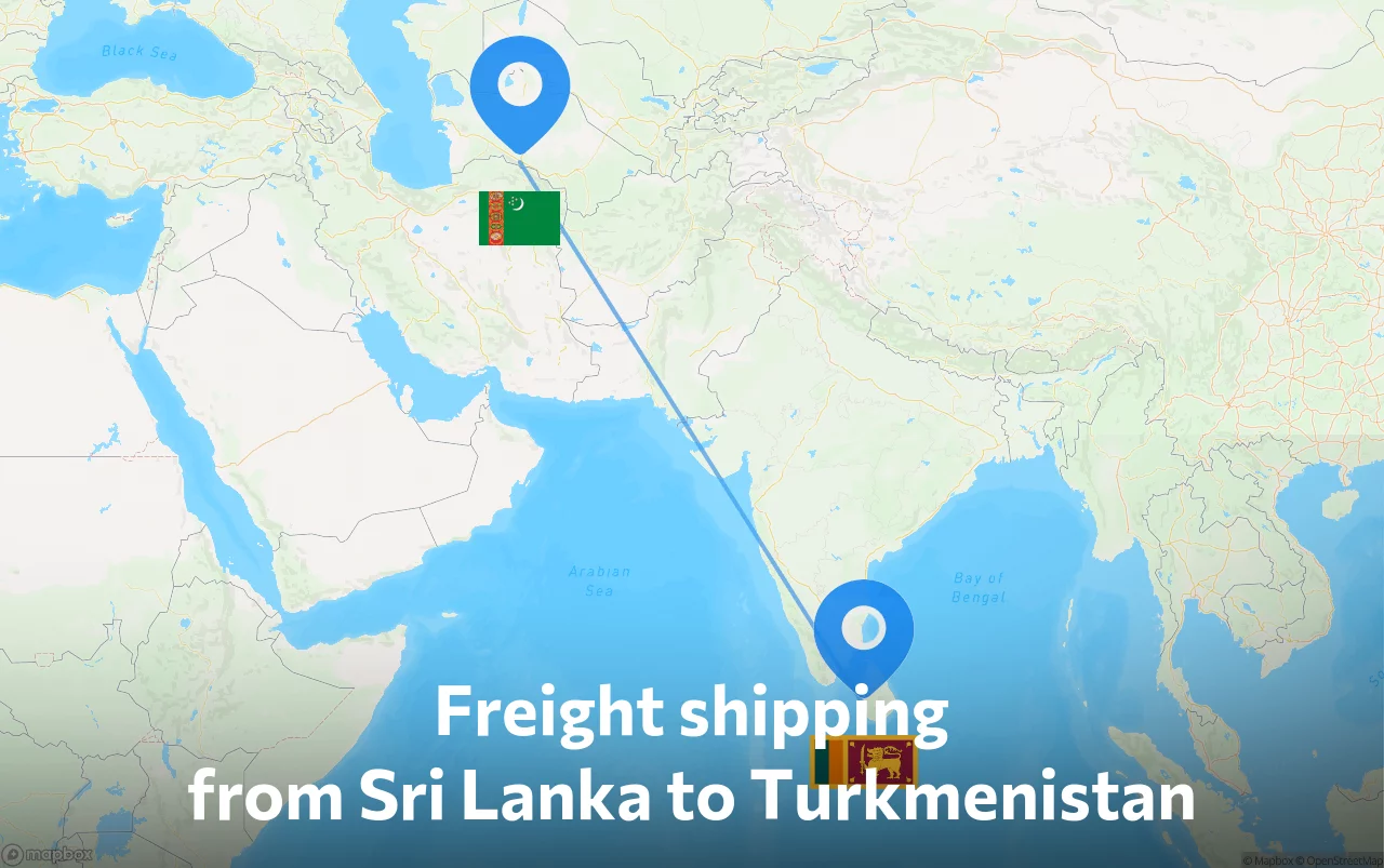 Shipping route from Sri Lanka to Turkmenistan