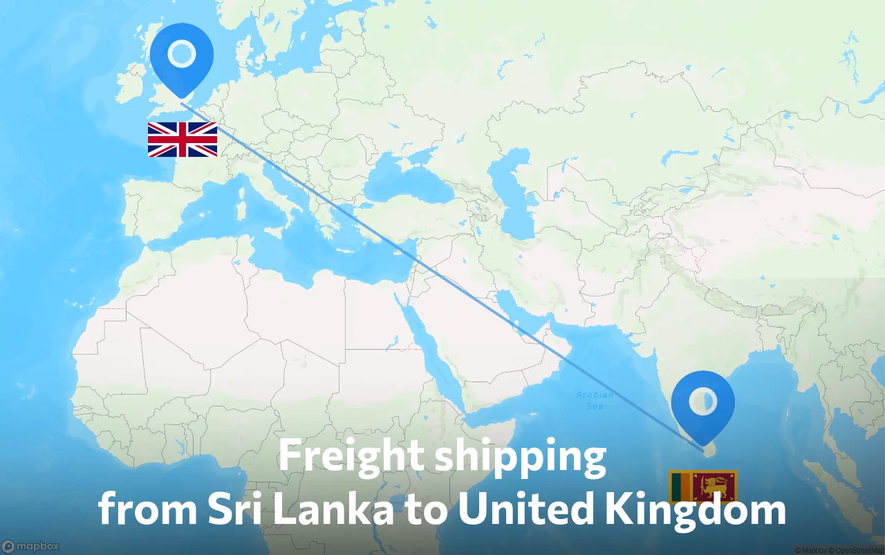 Shipping route from Sri Lanka to United Kingdom