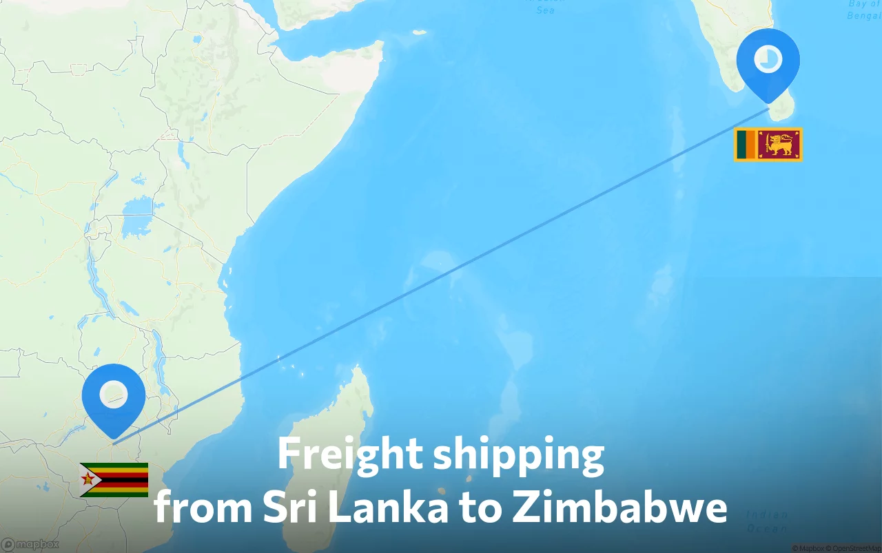 Shipping route from Sri Lanka to Zimbabwe
