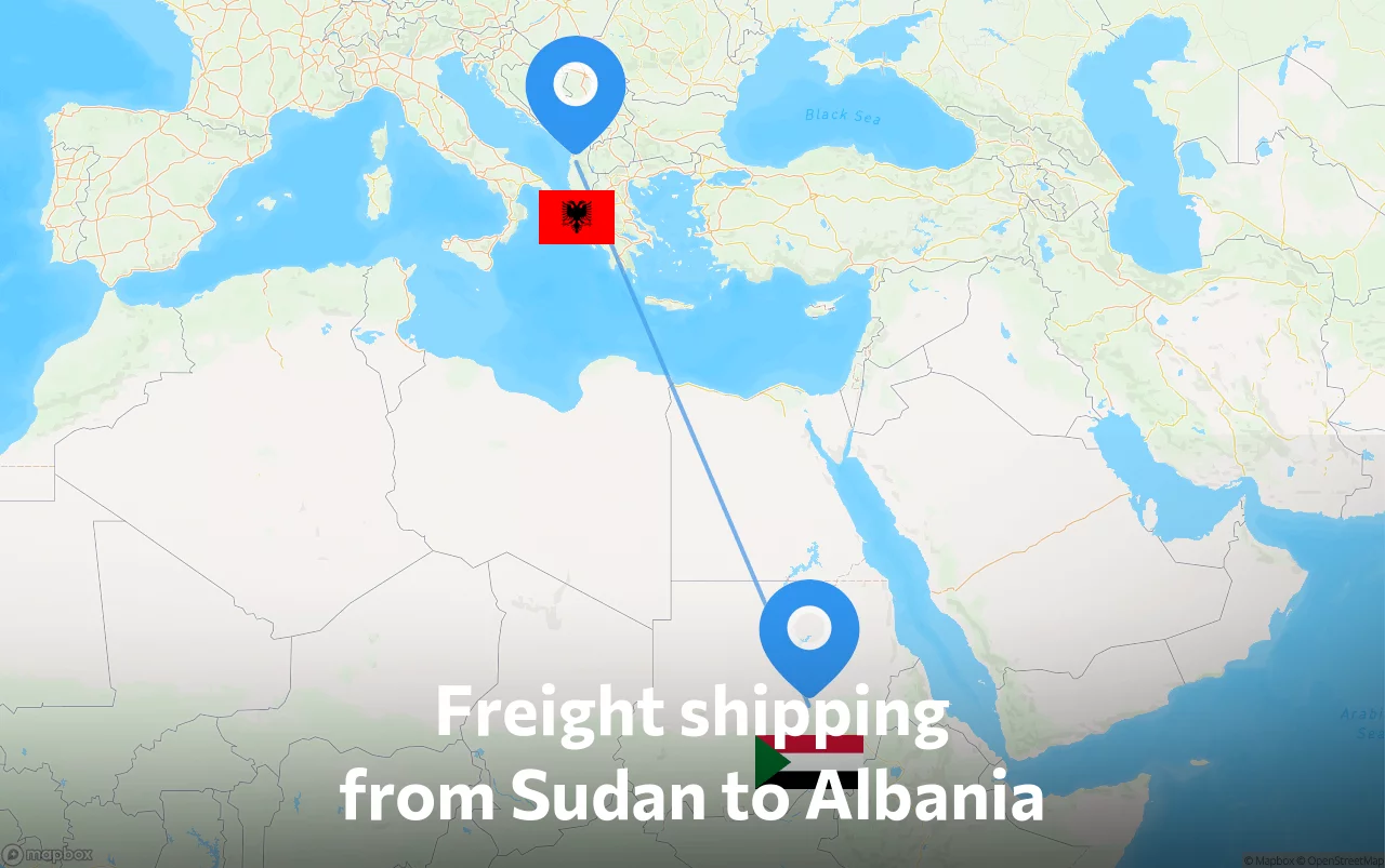 Shipping route from Sudan to Albania