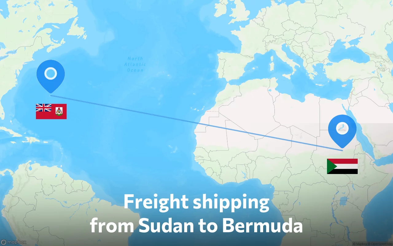 Shipping route from Sudan to Bermuda