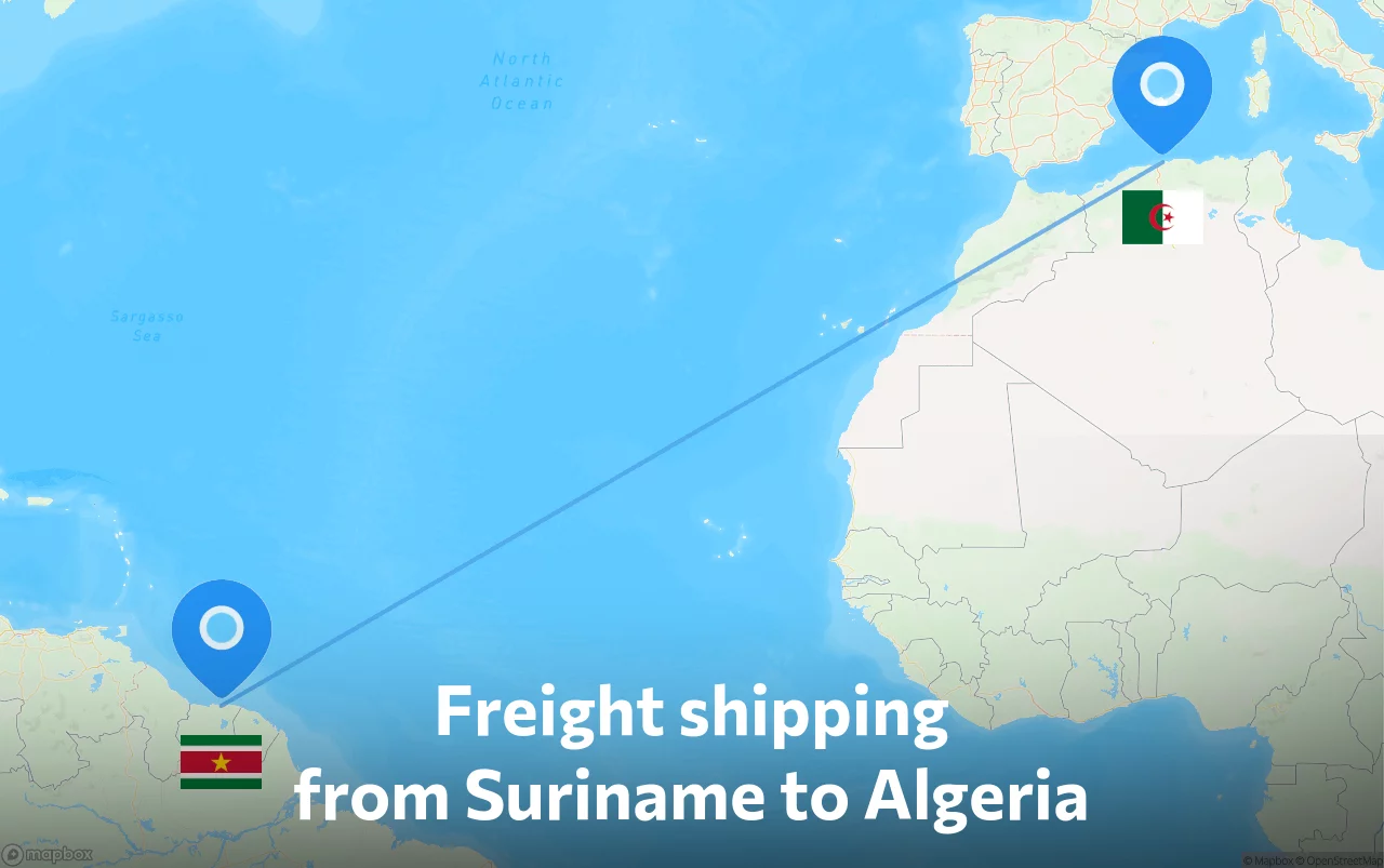 Shipping route from Suriname to Algeria