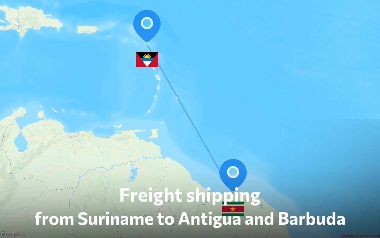 Shipping route from Suriname to Antigua and Barbuda