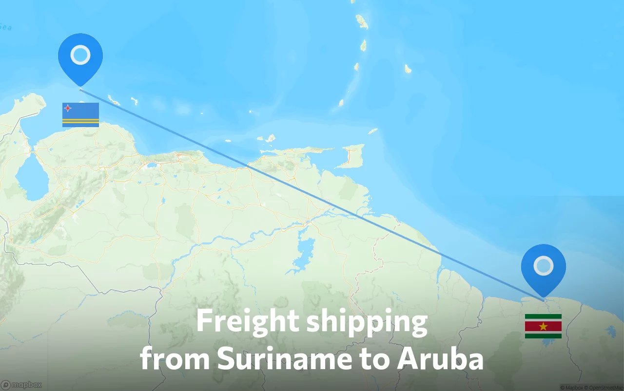 Shipping route from Suriname to Aruba