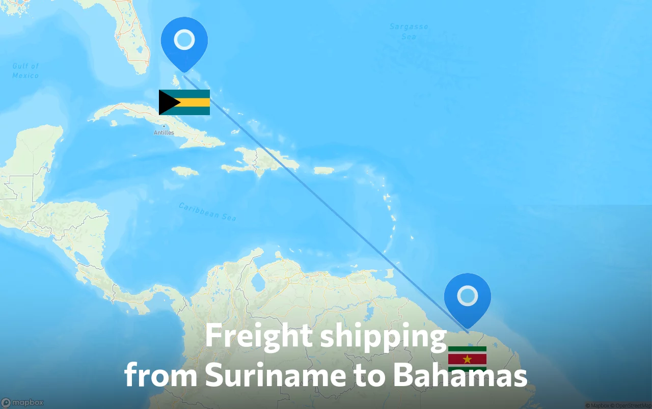 Shipping route from Suriname to Bahamas