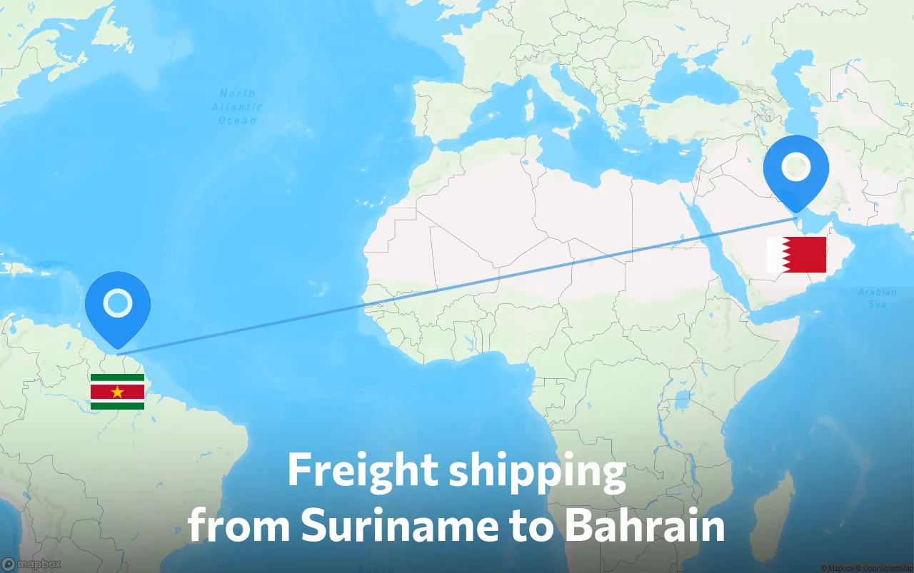 Shipping route from Suriname to Bahrain
