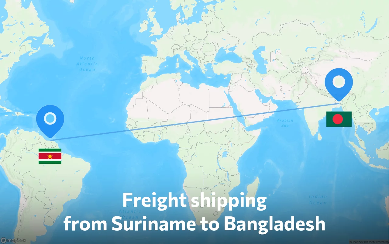 Shipping route from Suriname to Bangladesh