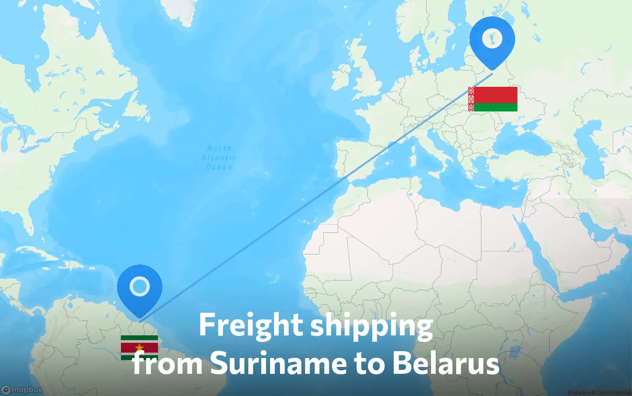 Shipping route from Suriname to Belarus