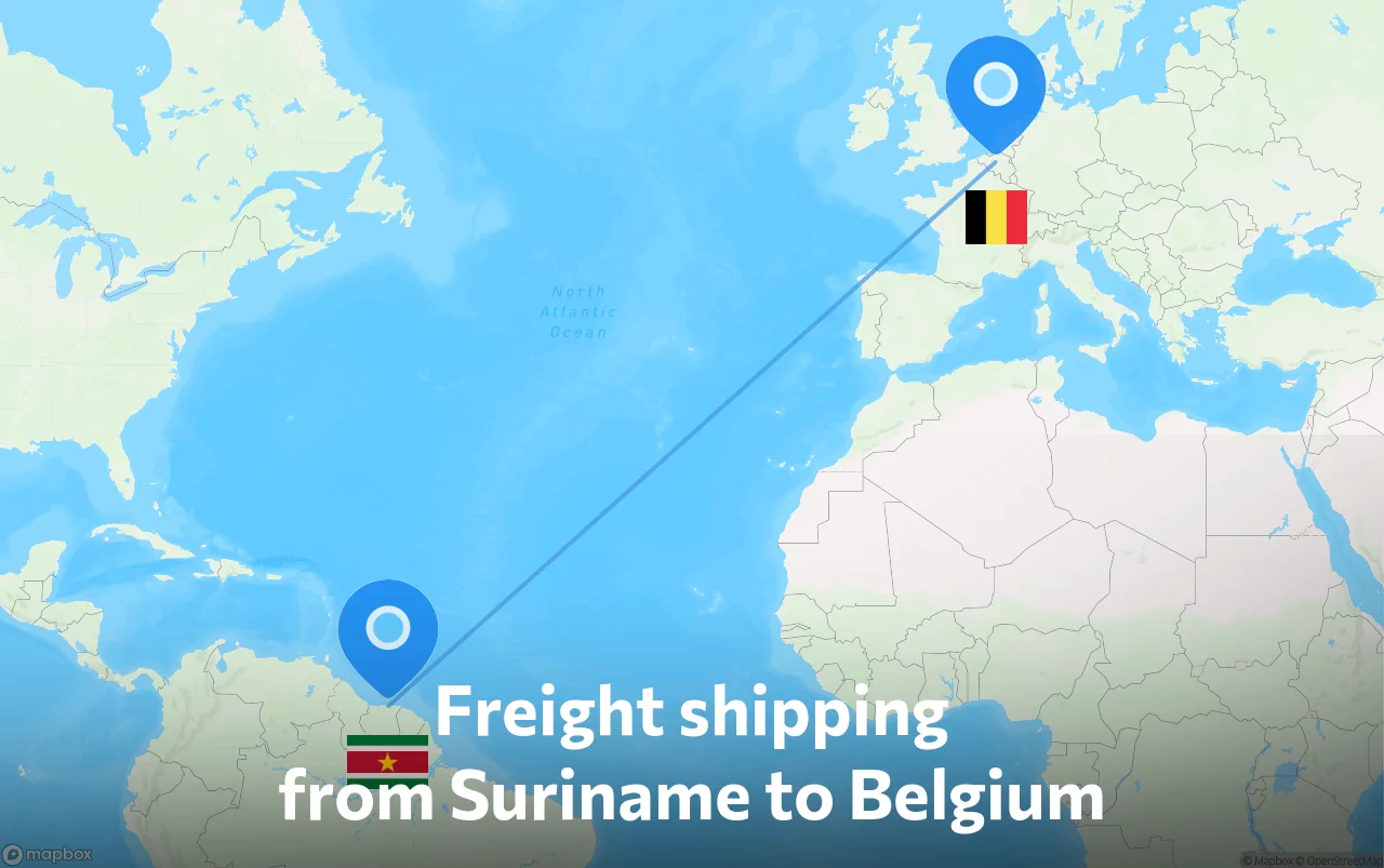 Shipping route from Suriname to Belgium