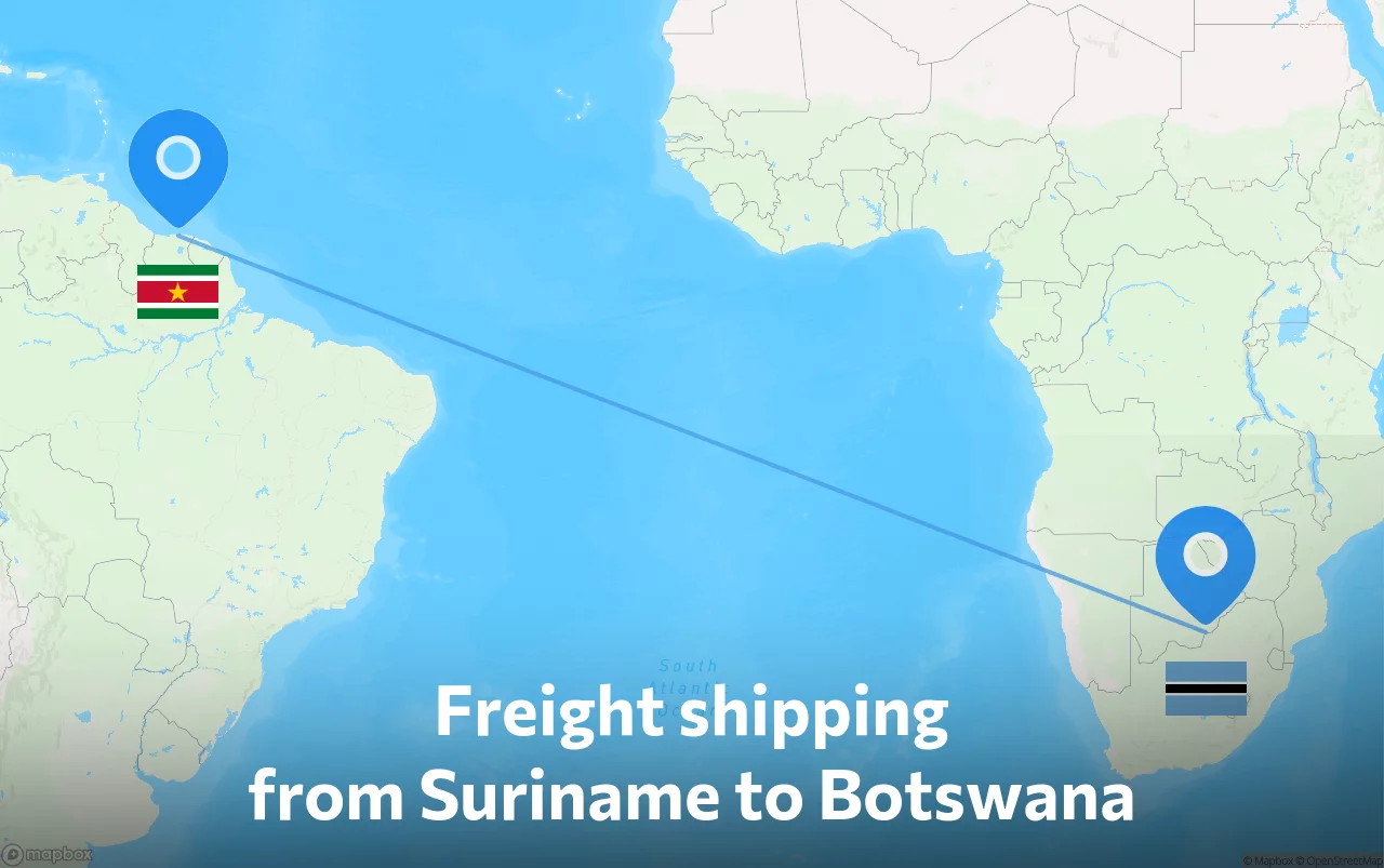 Shipping route from Suriname to Botswana