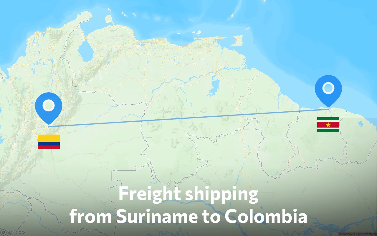 Shipping route from Suriname to Colombia
