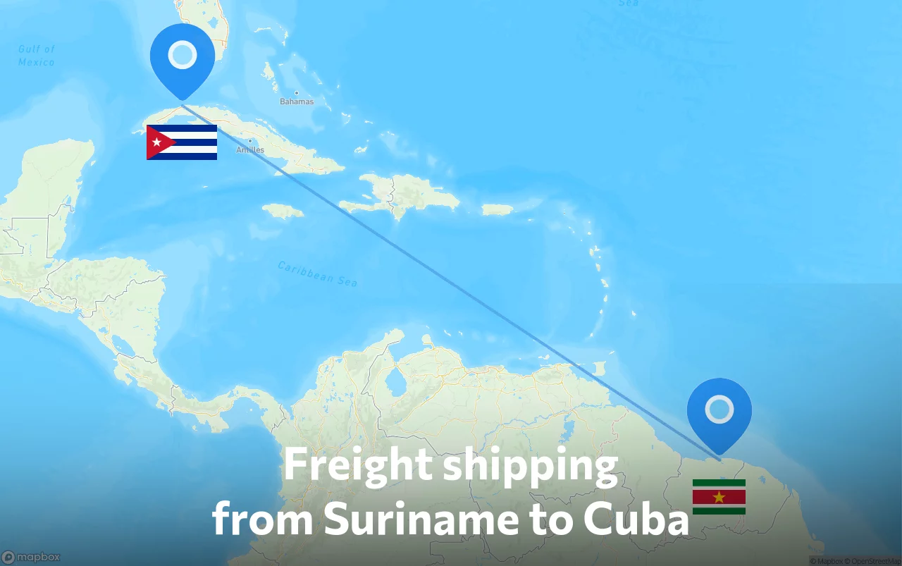 Shipping route from Suriname to Cuba