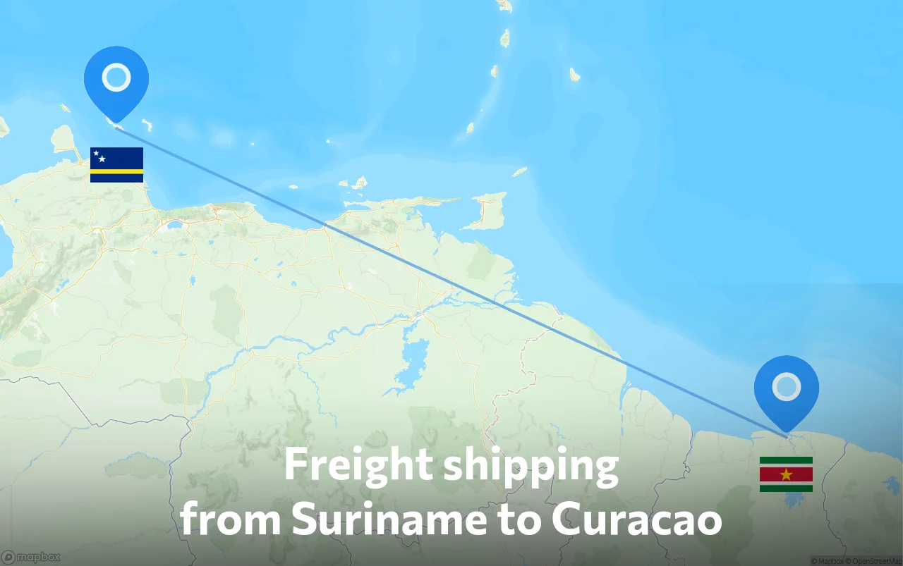 Shipping route from Suriname to Curacao