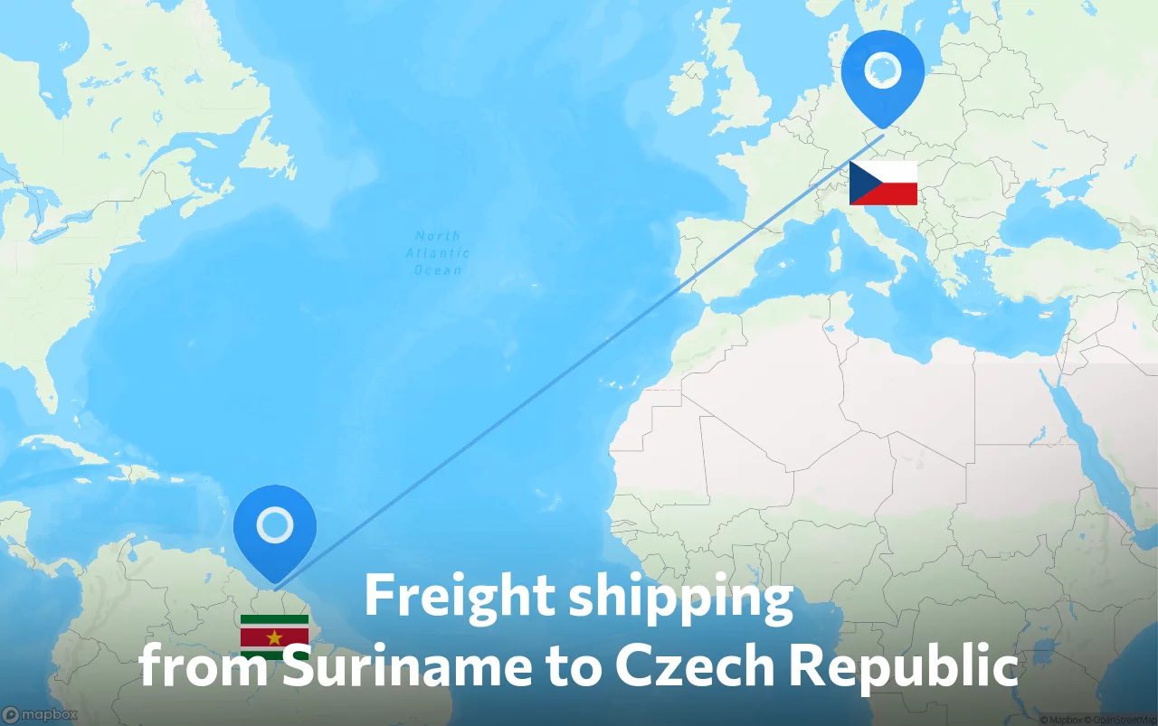 Shipping route from Suriname to Czech Republic