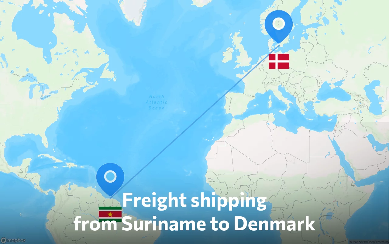 Shipping route from Suriname to Denmark